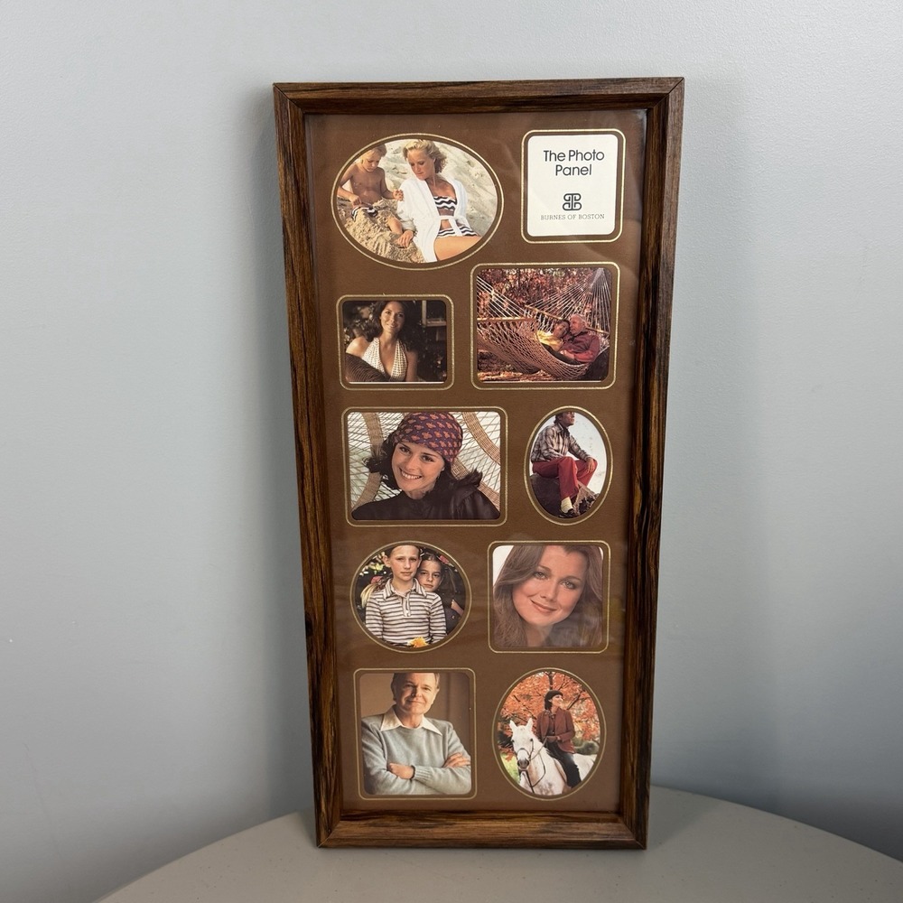 Vintage Burnes of Boston Photo Panel Collage Frame 9 Opening Wood Look NOS